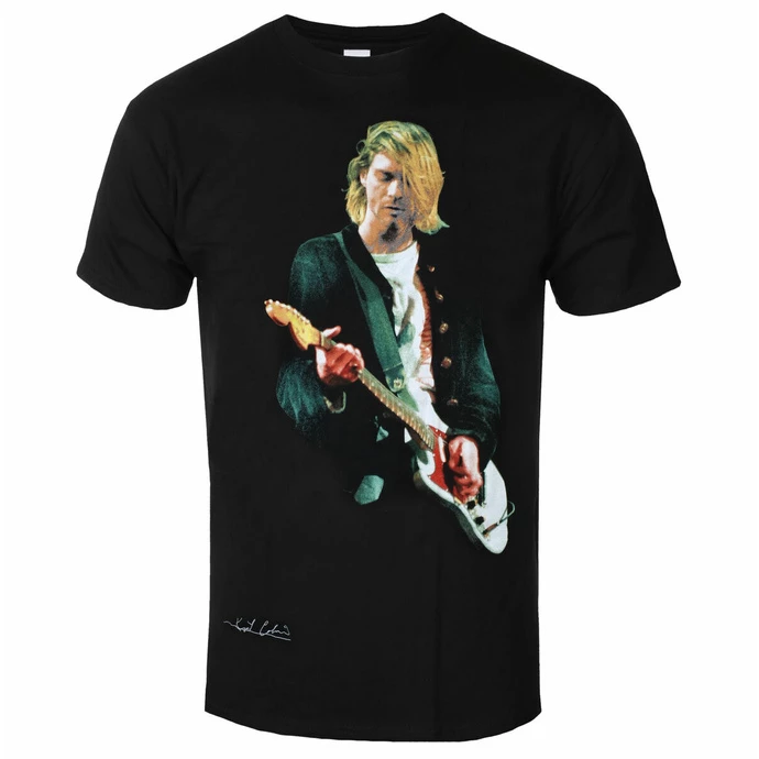 Men's T-shirt Nirvana - Kurt Cobain - Guitar Photo Colour - BLACK - ROCK OFF 3 Men's T-shirt Nirvana - Kurt Cobain - Guitar Photo Colour - BLACK - ROCK OFF
