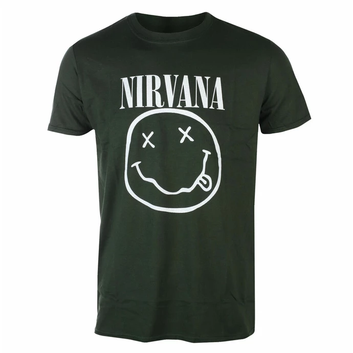 Men's T-shirt Nirvana - White Smiley - Green - ROCK OFF 3 Men's T-shirt Nirvana - White Smiley - Green - ROCK OFF