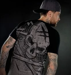 Men's T-shirt HYRAW - BLAZON - GRAY Graphic -Men T-Shirts Online Store hyraw t shirt homme raglan blazon grey 4