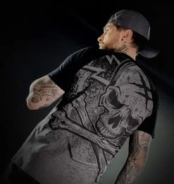 Men's T-shirt HYRAW - BLAZON - GRAY Graphic -Men T-Shirts Online Store hyraw t shirt homme raglan blazon grey 5