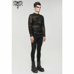 Men's Long-sleeved T-shirt DEVIL FASHION - Chainsaw Punk Mesh Bandage -Men T-Shirts Online Store tt174 12
