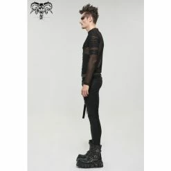 Men's Long-sleeved T-shirt DEVIL FASHION - Chainsaw Punk Mesh Bandage -Men T-Shirts Online Store tt174 14