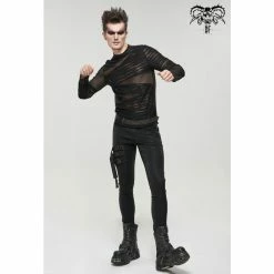 Men's Long-sleeved T-shirt DEVIL FASHION - Chainsaw Punk Mesh Bandage -Men T-Shirts Online Store tt174 15